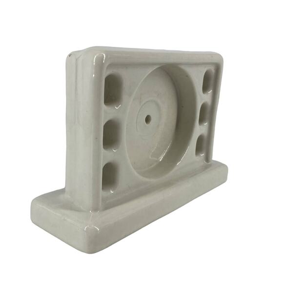 Vintage Ceramic 6-Slot Toothbrush and Cup Holder Wall Mount Antique Bath Reno - Picture 14 of 15